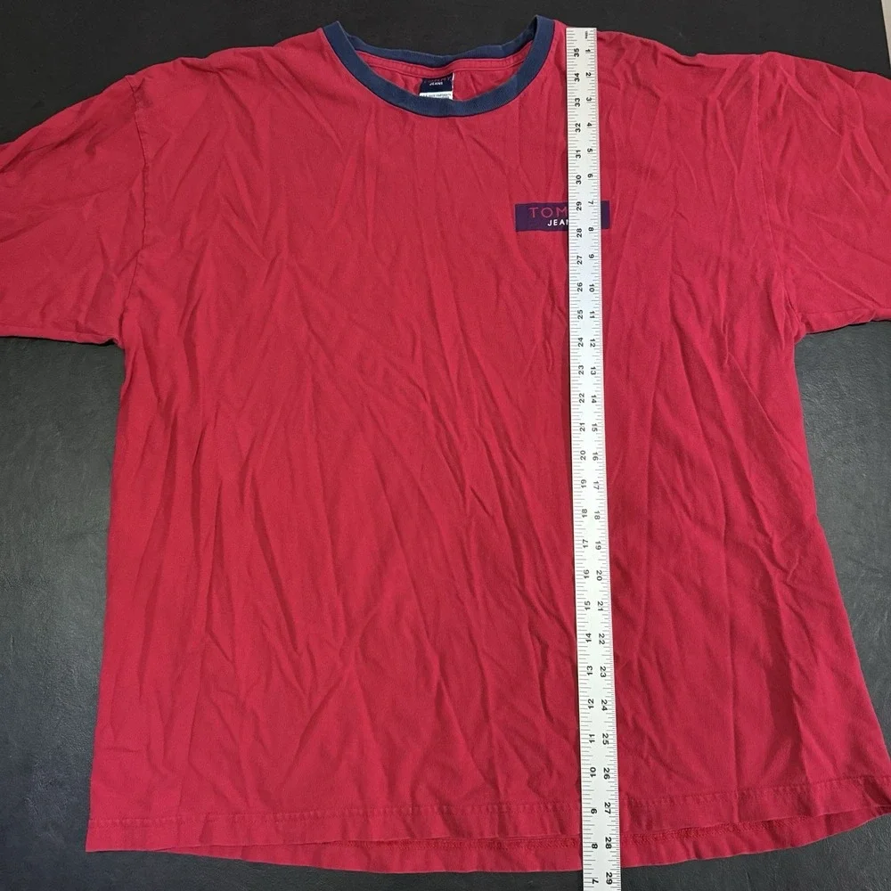 Vintage Tommy Hilfiger Jeans Long Sleeve Shirt Red Logo 90s Y2K Mens‎ 2XL